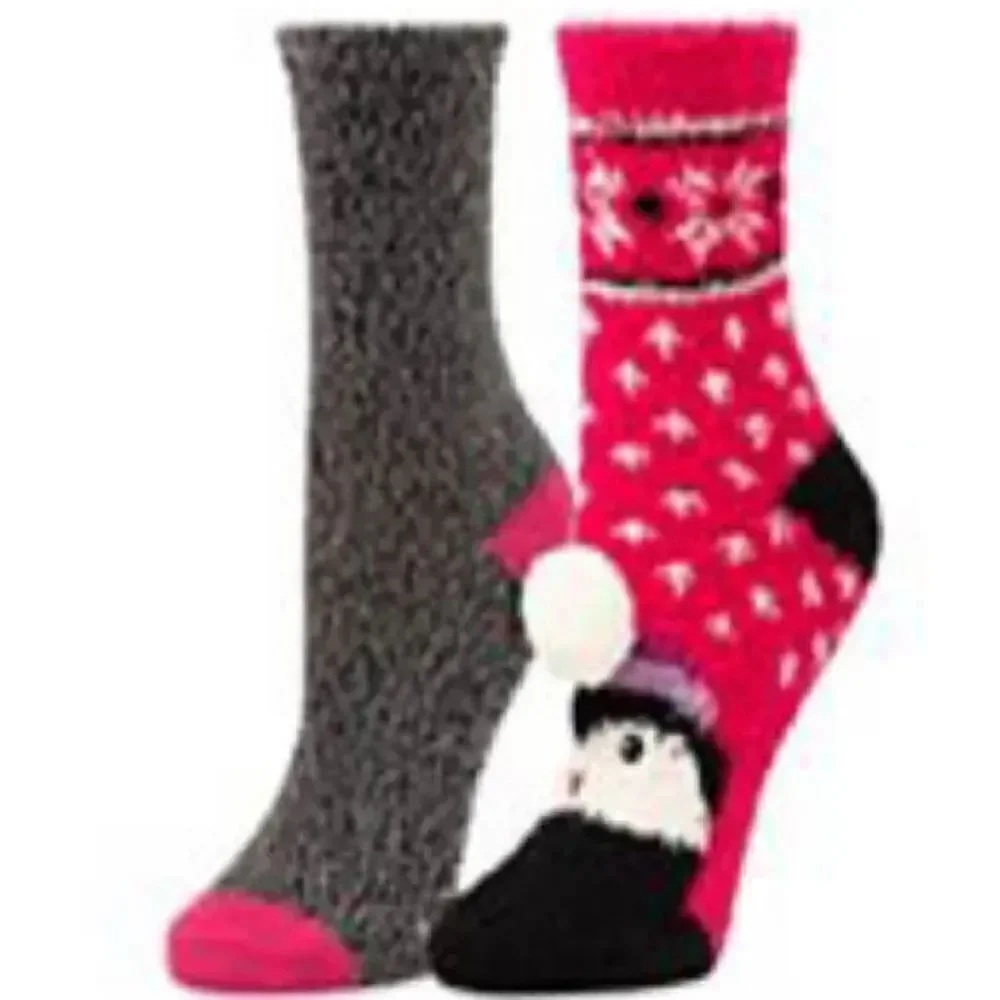 Cuddl Duds Girls Shoe Size 4-10 Lounge Crew Slipper Socks Total 4 Pr